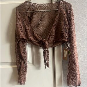 BERLOOK Brown Lace Tie-Front Top Swim Coverup